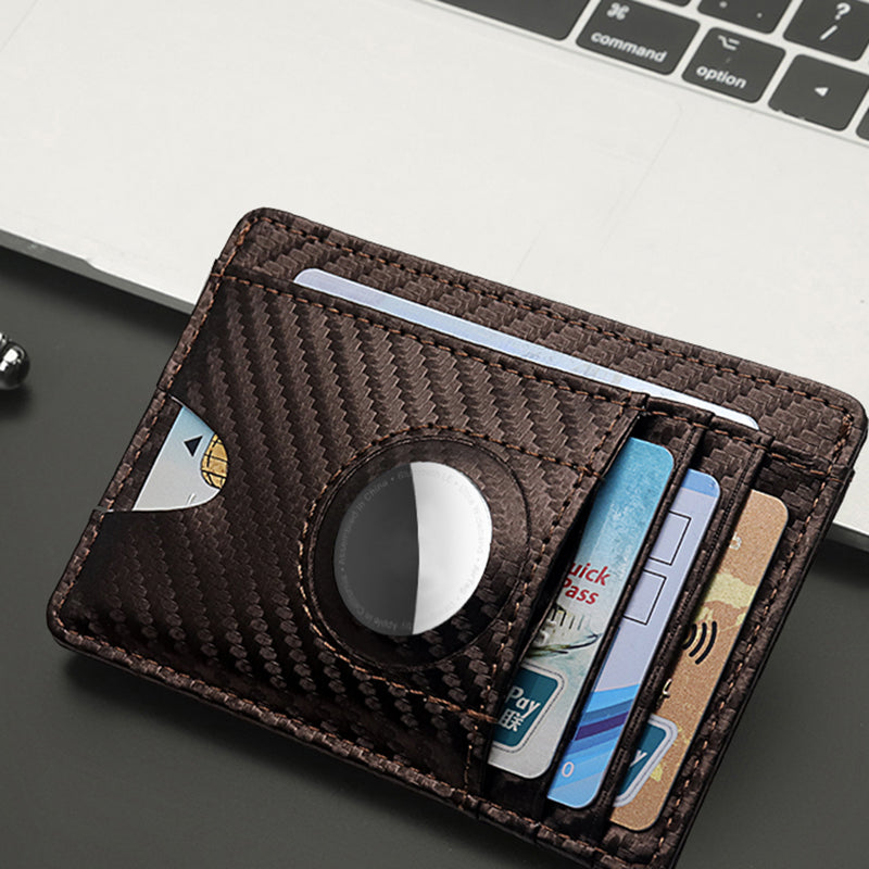 Carbon Fiber Texture Minimalist Wallet Card Holder 2 in 1 Portable Slim Case for AirTag