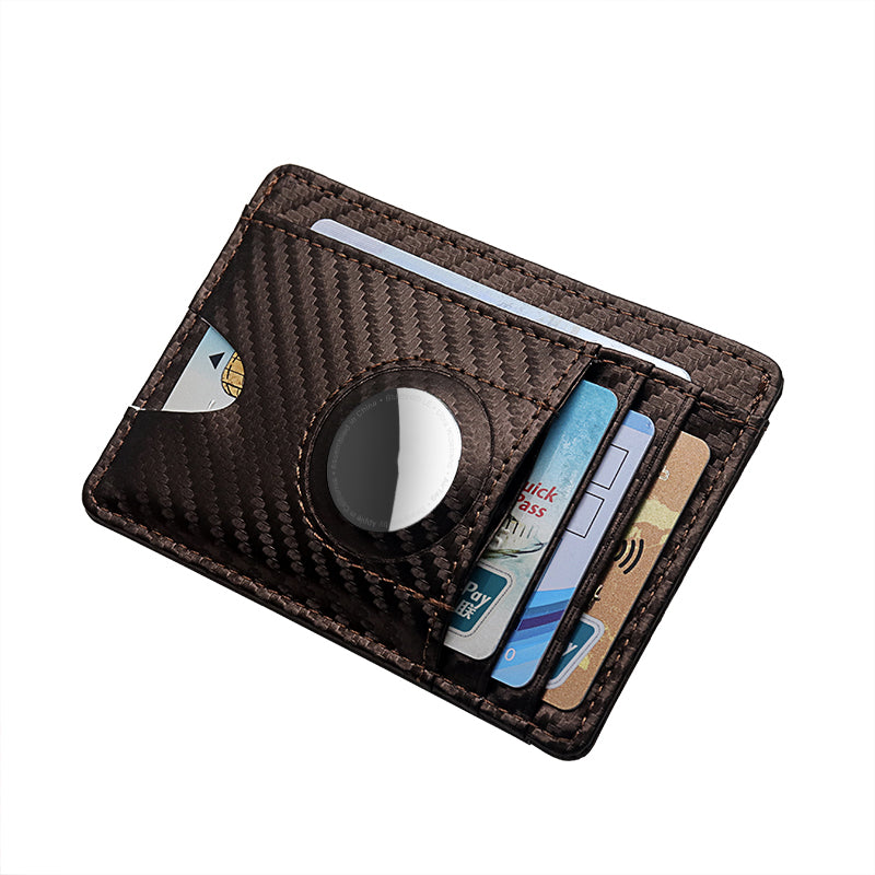 Carbon Fiber Texture Minimalist Wallet Card Holder 2 in 1 Portable Slim Case for AirTag