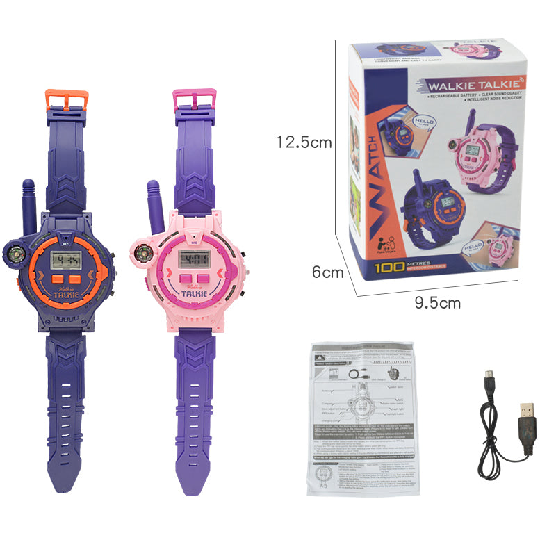 060 2PCS Kid&#39;s Walkie Talkie Mini Watch 200m Long Wireless Range Hands-free Talking Flashlight Compass Function Toys Children Birthday Gift (Rechargeable Design)
