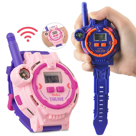 060 2PCS Kid&#39;s Walkie Talkie Mini Watch 200m Long Wireless Range Hands-free Talking Flashlight Compass Function Toys Children Birthday Gift (Rechargeable Design)