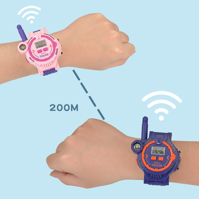060 2PCS Kid&#39;s Walkie Talkie Mini Watch 200m Long Wireless Range Hands-free Talking Flashlight Compass Function Toys Children Birthday Gift (Rechargeable Design)