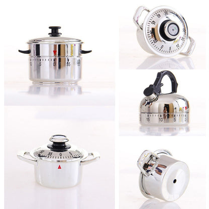 Stainless Steel Kitchen 60 Minutes Timer Clock Teapot Clockwork Cooking
