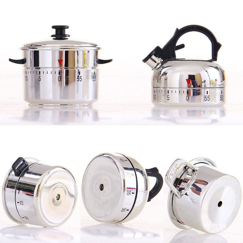 Stainless Steel Kitchen 60 Minutes Timer Clock Teapot Clockwork Cooking