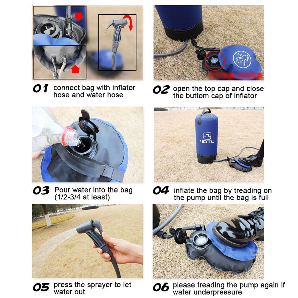 AOTU 11L Lightweight PVC Pressure Shower Inflatable Shower for Outdoor Camping Bathing