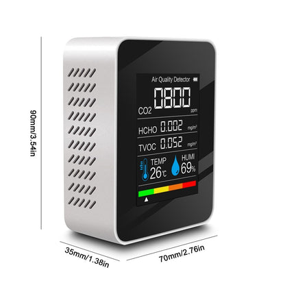 Household Air Quality Detector Multifunctional CO2 Tester Air Quality Monitor with Carbon Dioxide TVOC HCHO Value Electricity Quantity Temperature Humidity Display Function