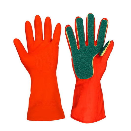 1 Pair Household Cleaning Gloves Home Kitchen Dishwashing Sponge Fingers Rubber Cleaning Gloves