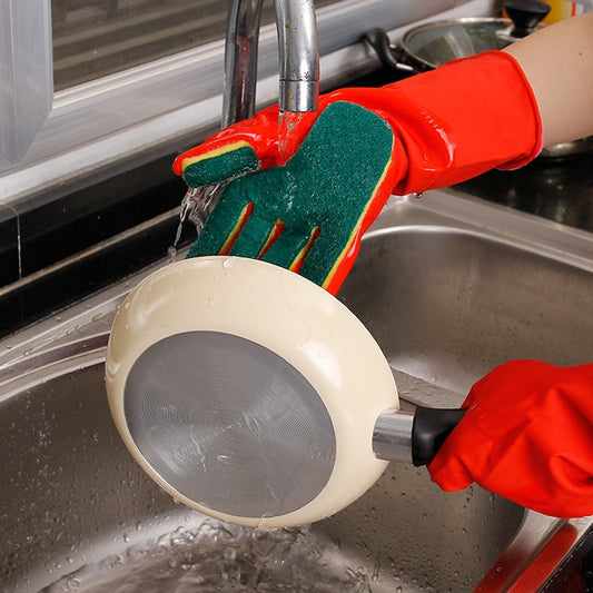 1 Pair Household Cleaning Gloves Home Kitchen Dishwashing Sponge Fingers Rubber Cleaning Gloves