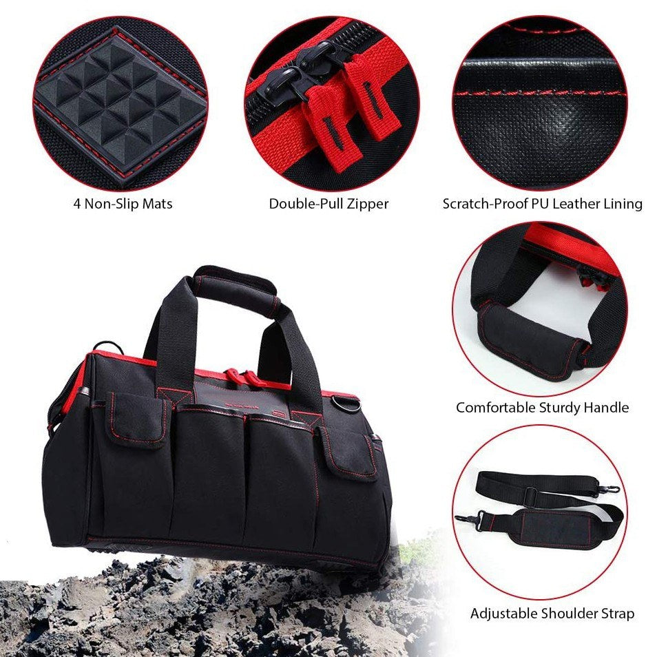 METERK Tools Carrying Bag 16-inch Anti-scratch Multi-pockets Tool Storage Bag with Adjustable Shoulder Strap